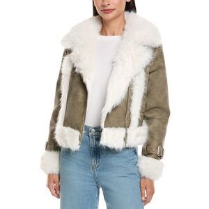 Apparis Womens  Jay Distressed Bonded Coat, Green